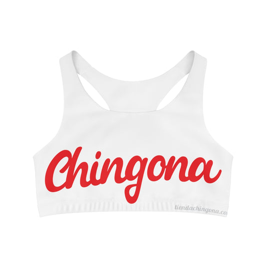 Chingona Red. Seamless Sports Bra (AOP)